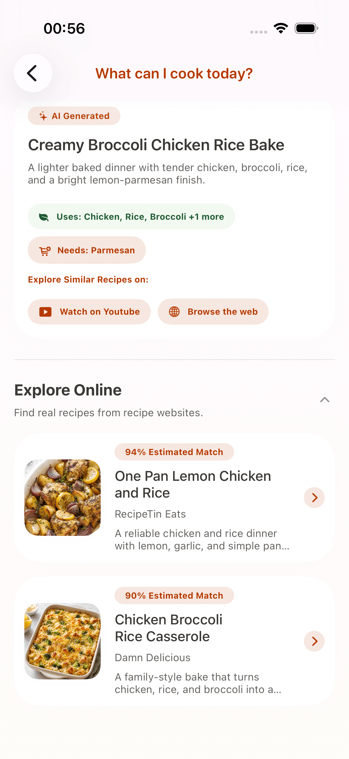 CookClip What can I cook today recipe ideas screen