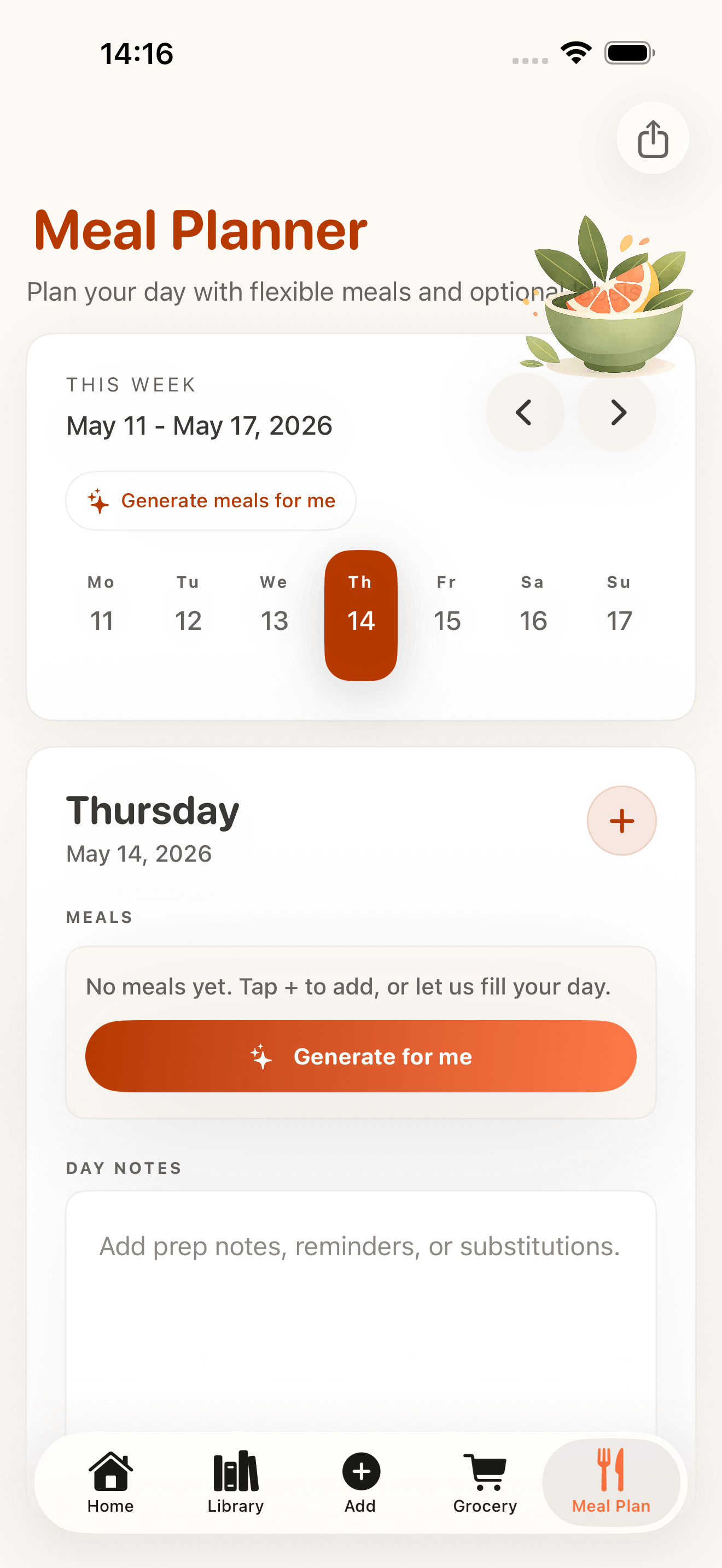 CookClip weekly meal planning view