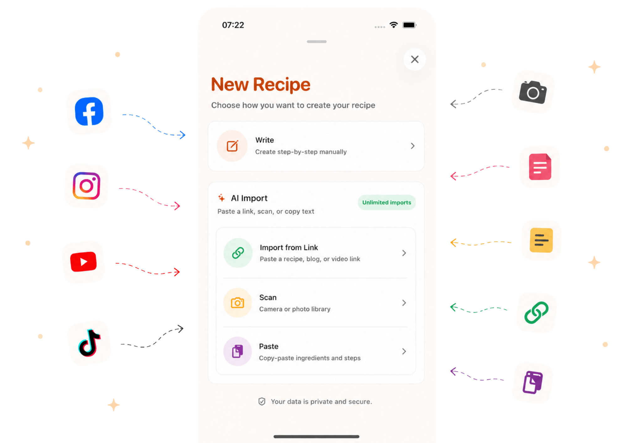 CookClip save recipes from links, photos, and text screen